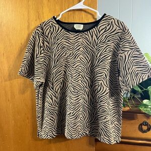 VTG Teddi Tiger Stripe Animal Print Gold Shimmer Short Sleeve Petite XL Top